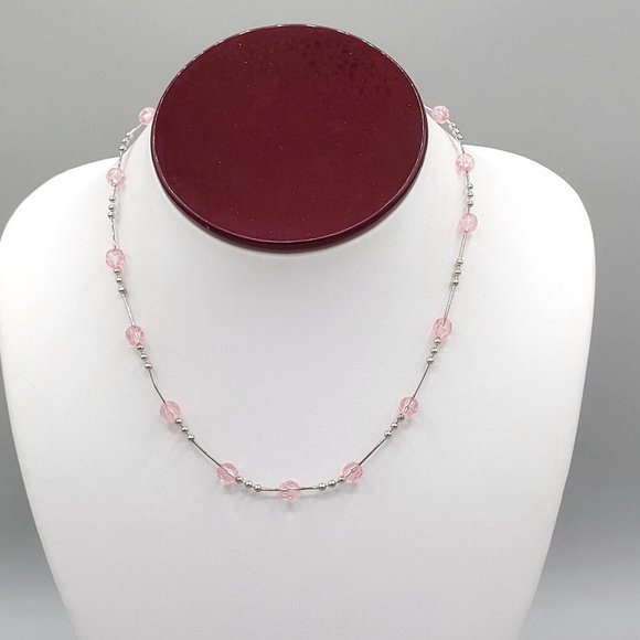 Lia Sophia Jewelry - Lia Sophia Signed Womens Silver Tone Metal Pink Faceted Beads Necklace 16 in